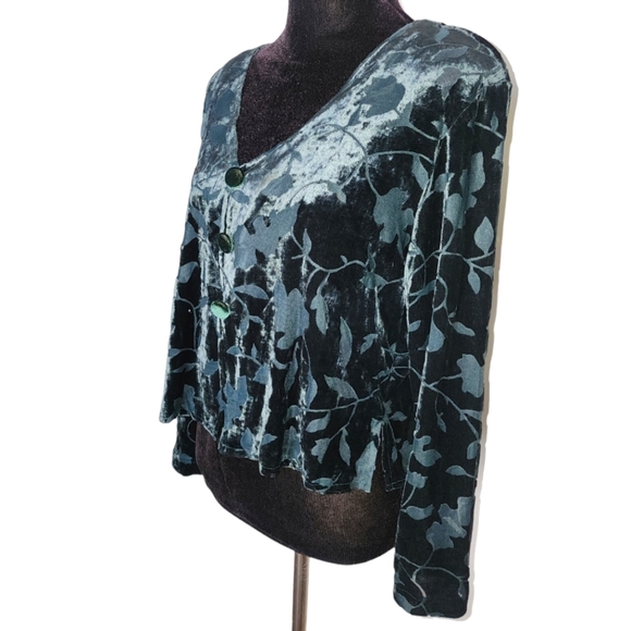 Vintage velvety emerald green sheer buttondown longsleeve top - Picture 2 of 14